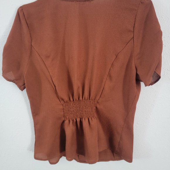 Large Orange E&M Short Sleeve Blouse - Picture 2 of 4